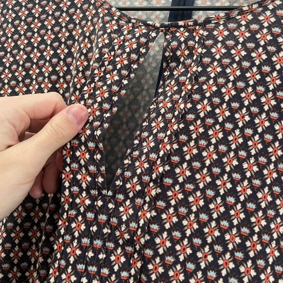 Tory Burch Women Dress Large Blue coral cream midi keyhole back patterned mod - Picture 5 of 5